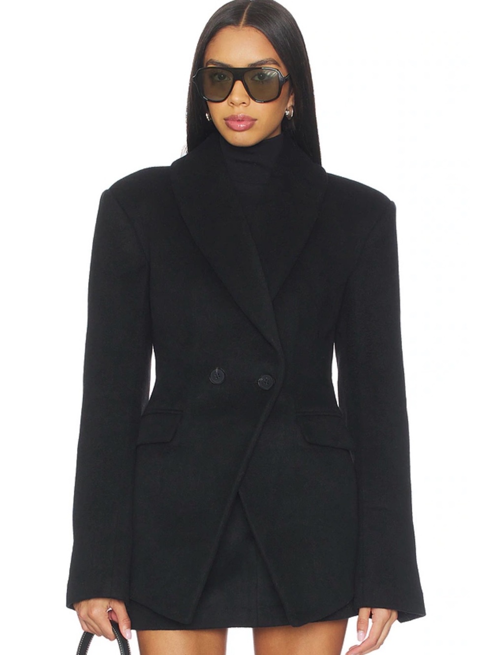 Lovers and Friends Black Wool Tailored Double-Breasted Women's Blazer Coat